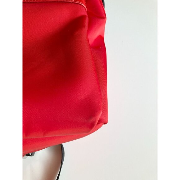 NWD FENDI Red Nylon Satin Black Leather Fox Fur Mohawk Monster Face Backpack - Picture 4 of 11